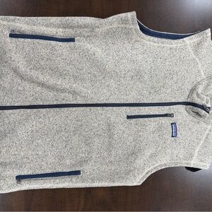 Patagonia Cream Hooded Vest with Blue Accents